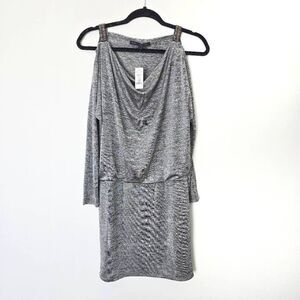 White House Black Market Cold Shoulder Dress Women's 2XS Silver Gray Blouson Str